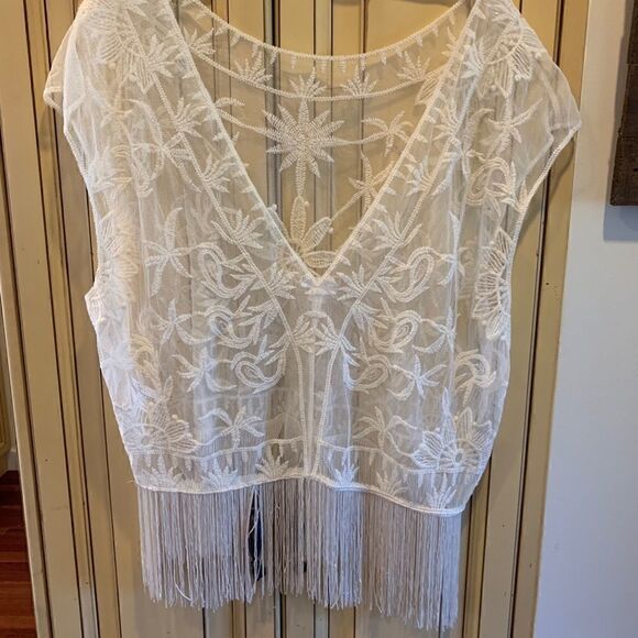 Sheer Xhileration top, fringe hem, size large - Picture 5 of 6